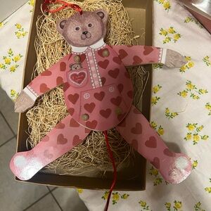 Pink Heart Teddy Bear Pull Toy